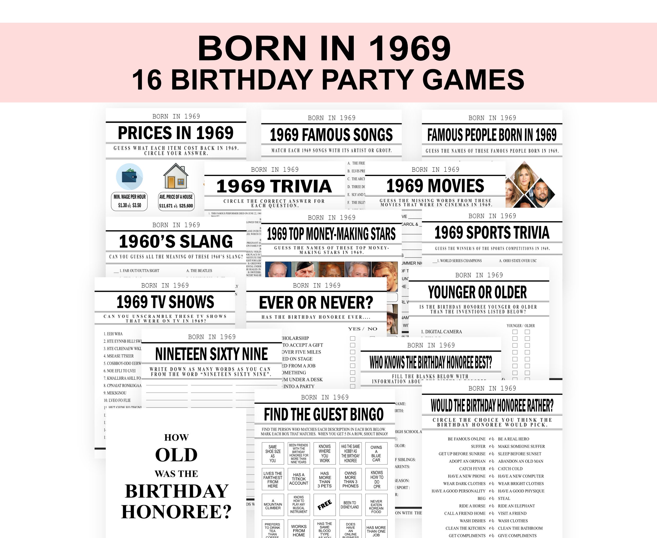 57th Birthday Game, Born in 1969 Fun Activities , 1969 Trivia Quiz, Fun ...