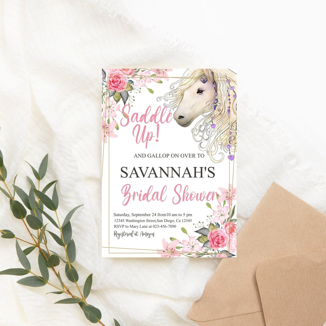Editable Horse Bridal Shower Invitation White Horse Bridal Etsy