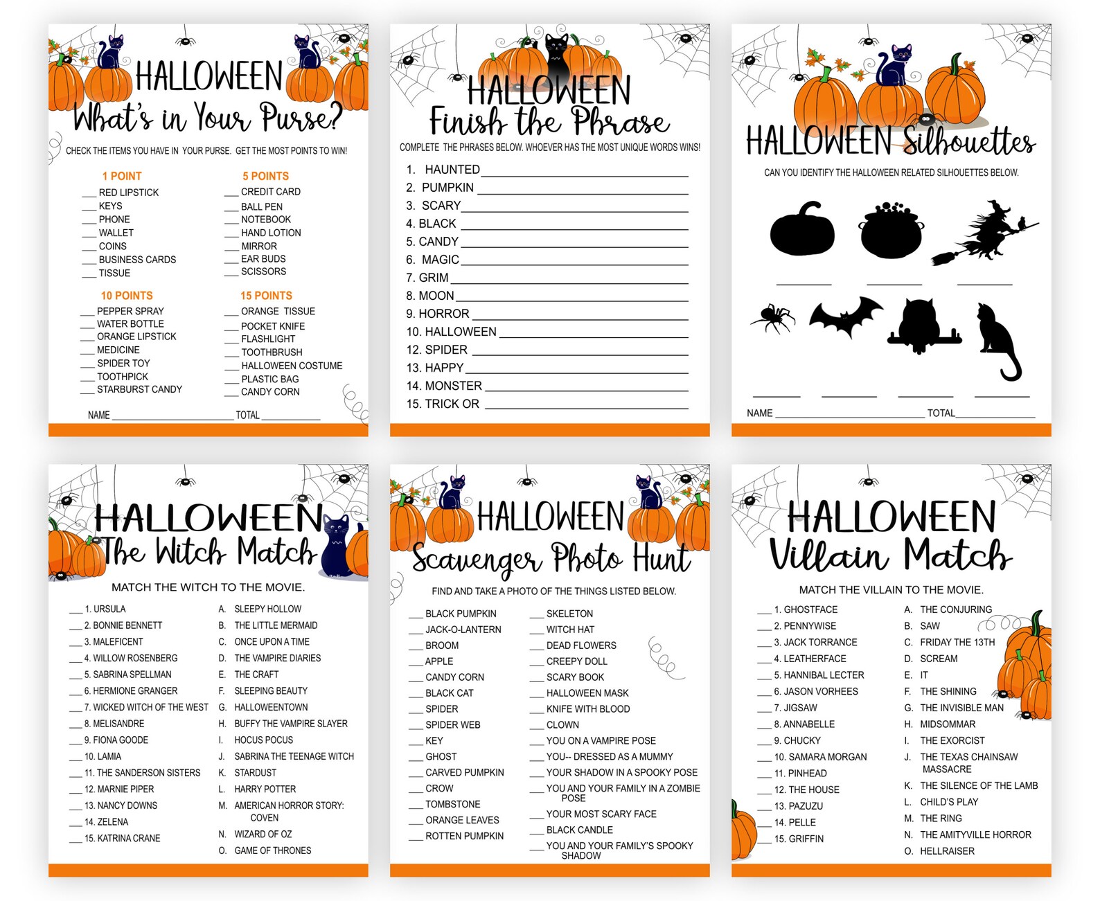Printable Halloween Games Bundle Halloween Games for Adults | Etsy