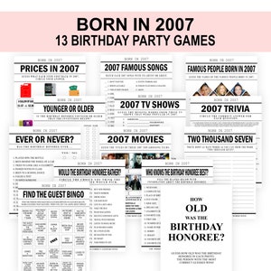 18. Geburtstag Party Spiele 2007 Geburtstag Spiele Bundle 2007 Trivia Spaß 18. Geburtstag Printable Digital Download Zurück im Jahr 2007 Spiele