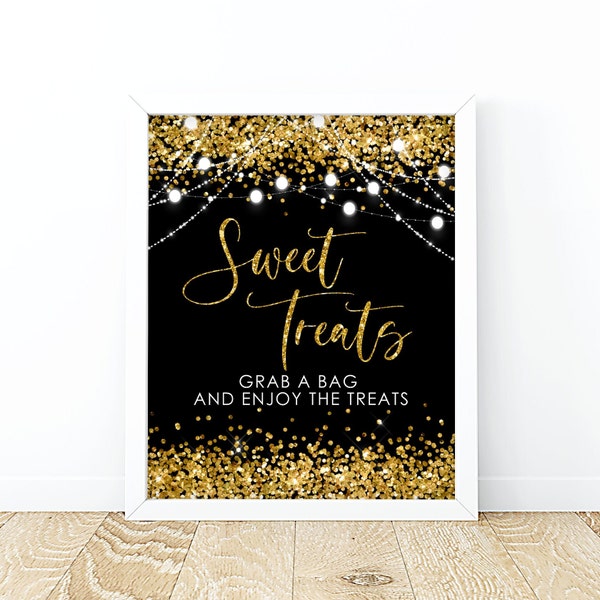 Gold Black Sweet Treats Sign Birthday Party Favor Sign Decor Printable Gold Glitter Sweet Sixteen Favor Sign Birthday Table Decoration