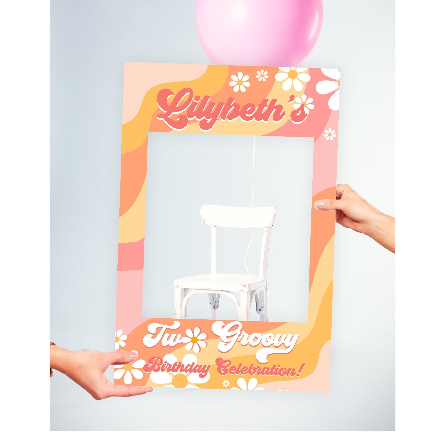 Editable Retro Daisy Photo Frame Birthday Booth Photo Prop Flower 70s Party DIY Selfie Frame Corjl Template PRINTABLE Digital