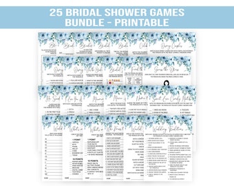 Blue Floral Bridal Shower Games Bundle (Printable)