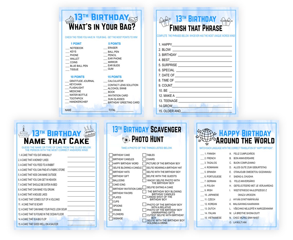 13th Birthday Party Games for boys Thirteenth Birthday