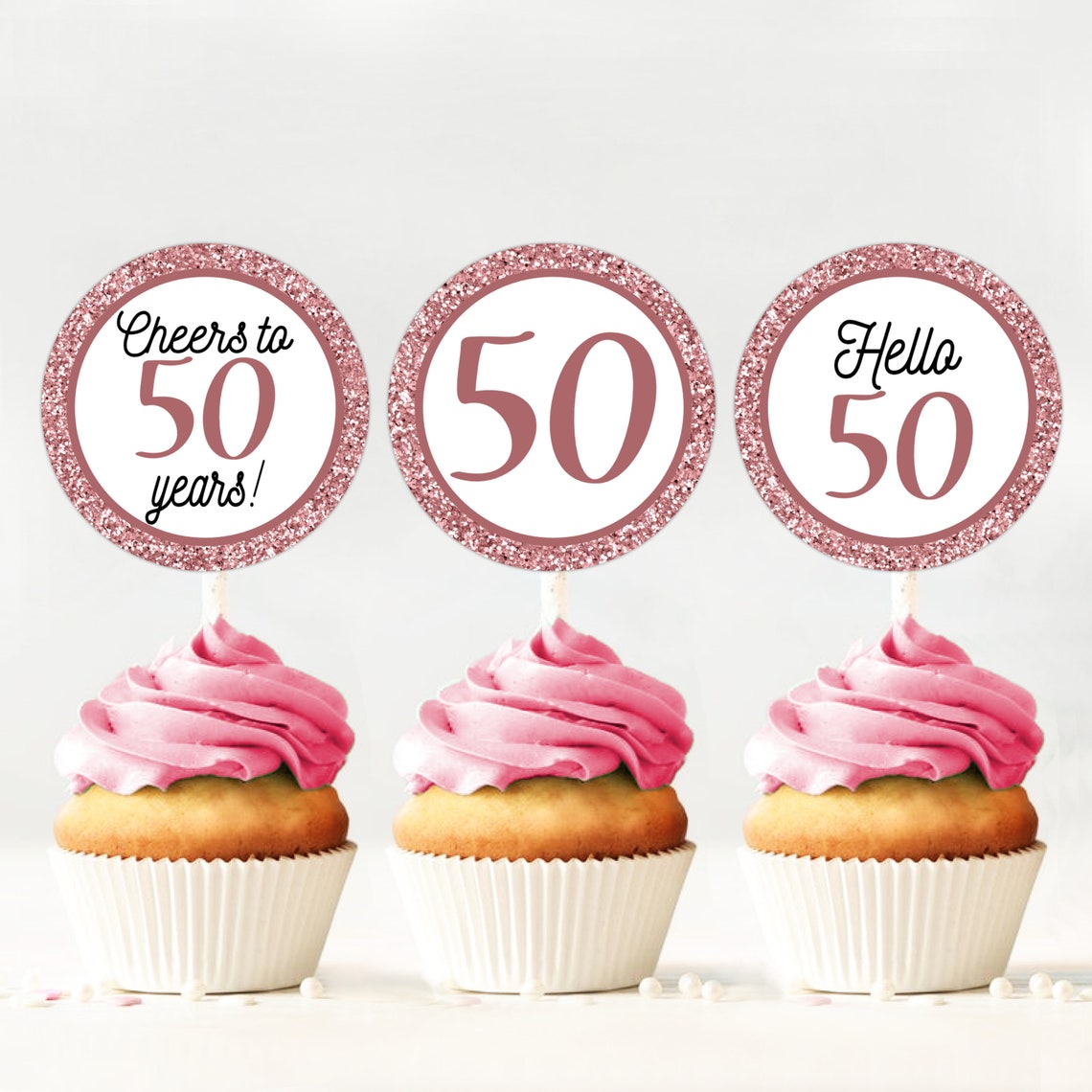 50th Birthday Cupcake Toppers Favor Tags 50th Anniversary Etsy