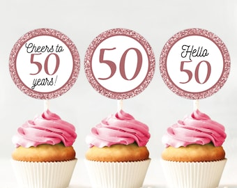 50th Birthday Cupcake Toppers ,Favor Tags, 50th Anniversary , Party Decor , Download Digital, 50th cupcake toppers,  PRINTABLE