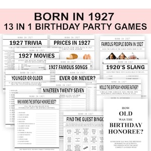 97th Birthday Party Games, Born in 1927 Birthday Games Bundle, 1927 , 1927 Trivia, fun 97th birthday party, PRINTABLE Digital - US Version