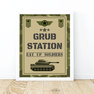 Camo Food Sign Food Table Decor Birthday Party Sign Grub Station Eat Up Soldiers Baby Shower Sign Military Army Soldier PRINTABLE Digital