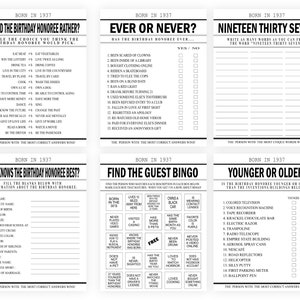 87th Birthday Party Games Born in 1937 Birthday Games Bundle 1937 ...