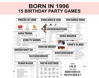 30. Geburtstag Party Spiele, geboren 1996 Geburtstagsspiele-Bundle, 1996 Trivia, lustige 30. Geburtstag Spiele für Sie oder Ihn (druckbare Download)
