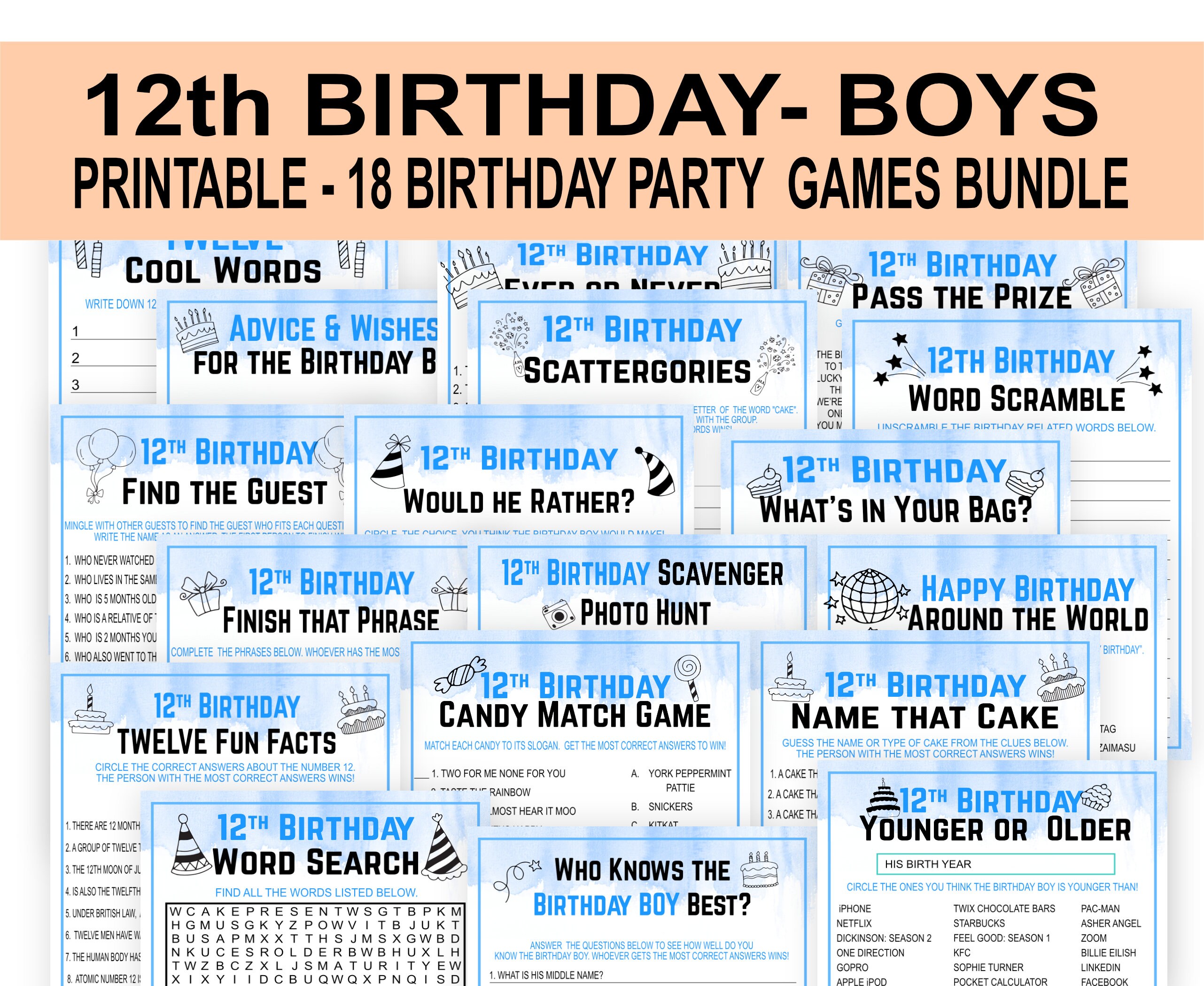 12th Birthday Party Games for boys Twelve Birthday Game Etsy