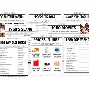 66th Birthday Games Printable Born in 1959 Fun Activities Bundle 1959 ...