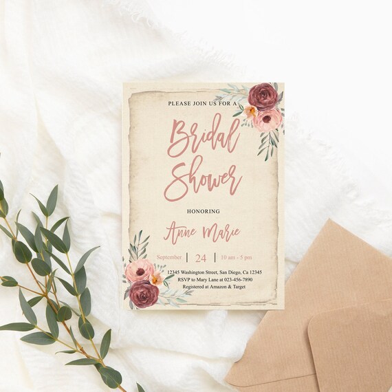 Editable Rustic Bridal Shower Invitation Floral Rustic Theme - Etsy