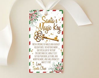 Editable Santa Magic Key Tag DIY Christmas Eve Box No Chimney Holiday Tradition Kid's Magical Key Printable Digital Download Corjl Template