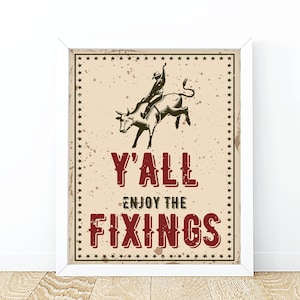 Rodeo Enjoy the Fixings Sign Food Table Decor Birthday Party Sign Baby Shower Food Sign Cowboy Rodeo Horse PRINTABLE Digital Download
