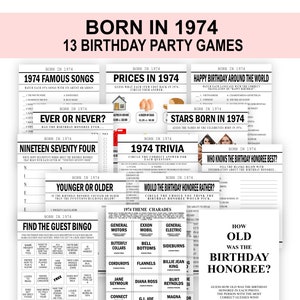 51st Birthday Party Games Born in 1974 Birthday Games Bundle 1974 Charades 1974 Trivia fun 51st birthday party PRINTABLE Digital Download