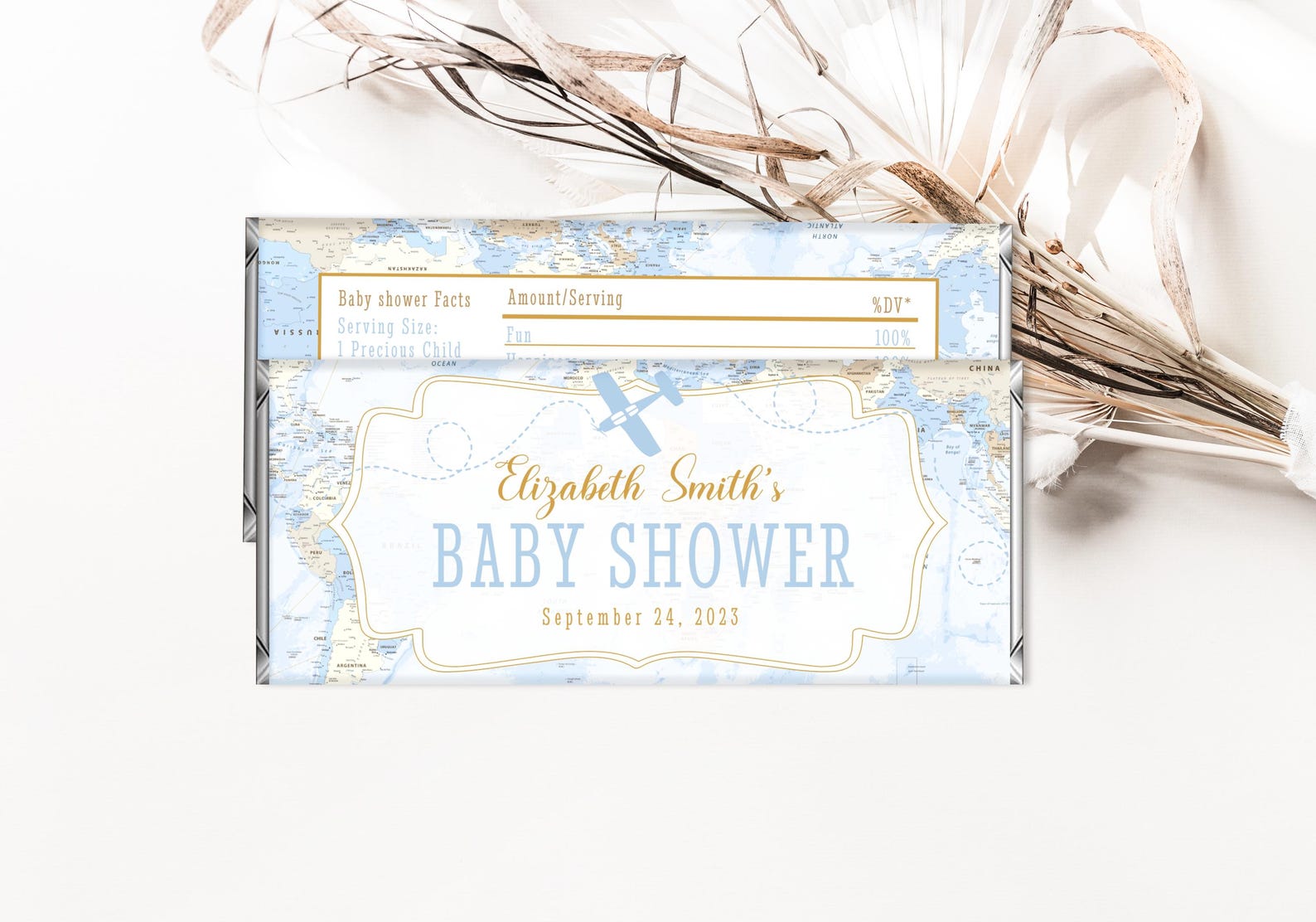 Editable Travel Candy Bar Wrapper Label Blue Map Chocolate Bar Wrapper ...