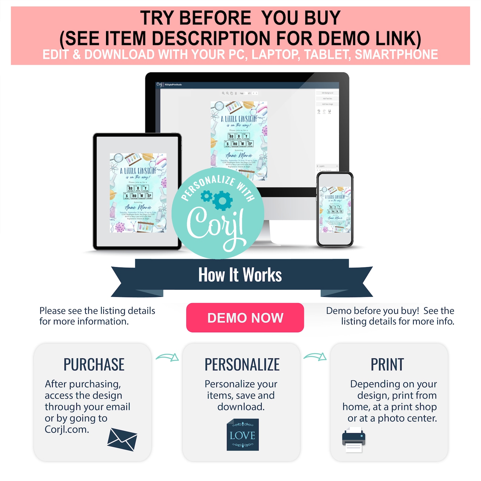 Editable Science Baby Shower Invitation Scientist Theme Baby Etsy