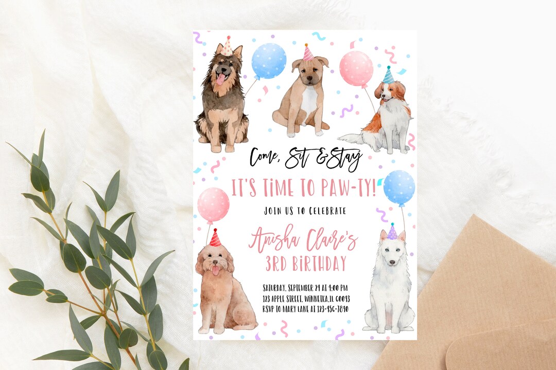 Editable Dog Birthday Party Invitation Puppy Birthday Invite Calling ...