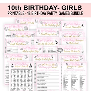 10th Birthday Party Games for girls printable Tenth Birthday Party Games Girls Birthday Games gold pink birthday party Digital Download