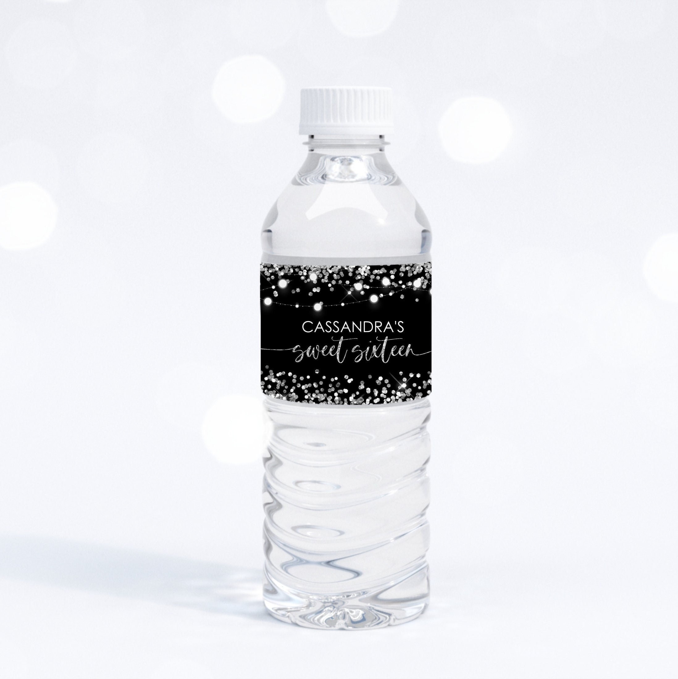 Buy Editable Silver Black Water Bottle Label Birthday Water Bottle