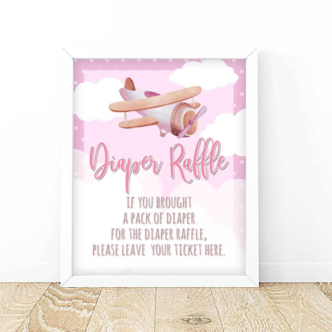 Pink Airplane Diaper Raffle Sign Pink Airplane Diaper Raffle Baby ...
