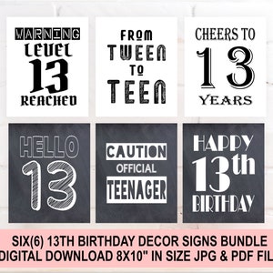 13th Birthday Signs, Decor, Bundle, Birthday Party Decorations, 13th ...