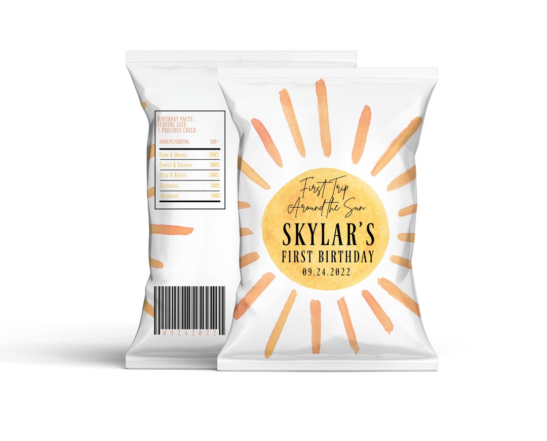Editable Sun Chip Bag Label Sunshine Birthday Party Chip Bag Favor DIY