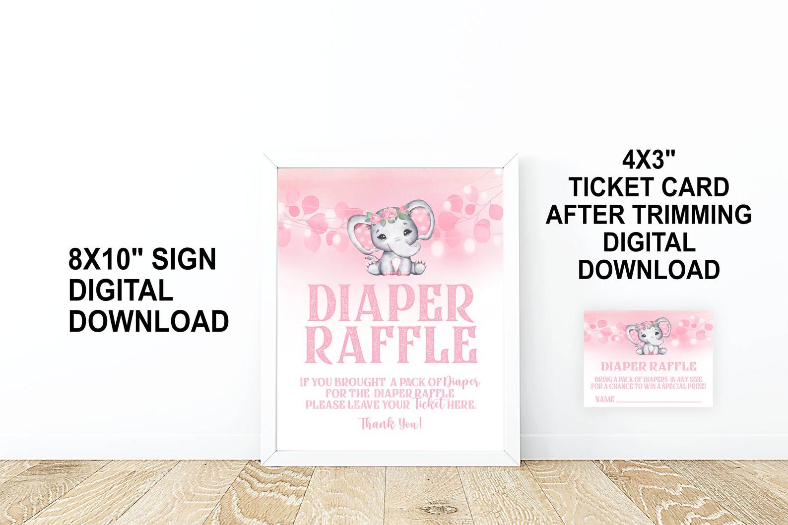 Elephant Diaper Raffle Ticket and Sign Pink Elephant Baby - Etsy