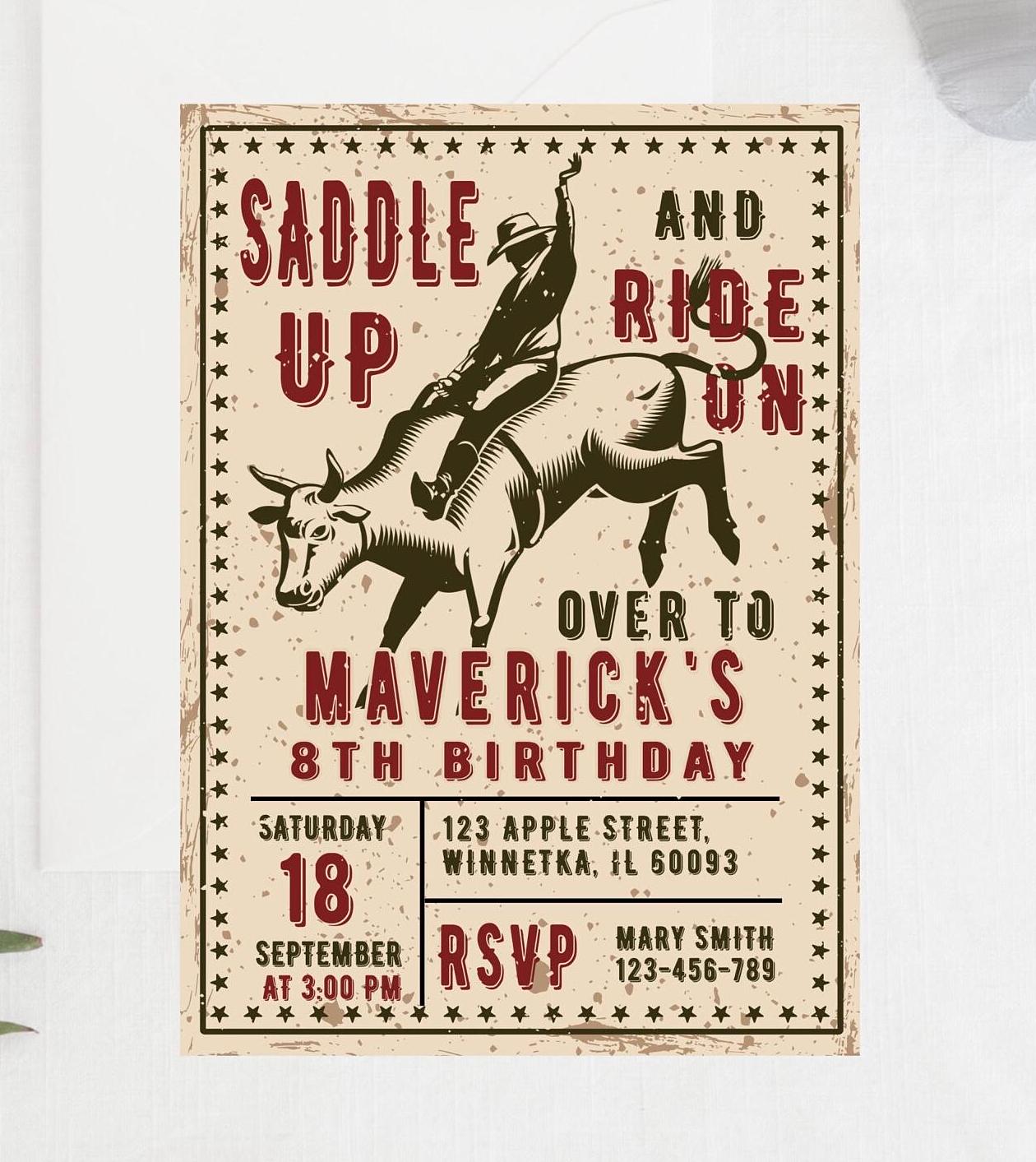 Bull Rider Invitation Editable Bull Rodeo Birthday Invitation Cowboy Birthday Party ...