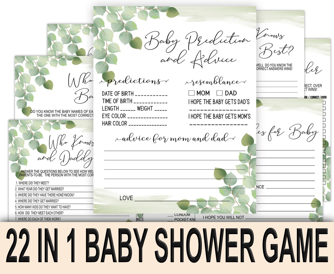 Greenery Baby Shower Games Bundle Greenery Baby Shower Games Etsy