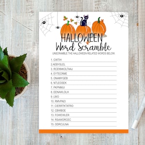 Halloween Word Scramble, Halloween Party Games, Halloween Fun Games, Kids, Adults, Family, Office Party Games, Halloween Games, Printable