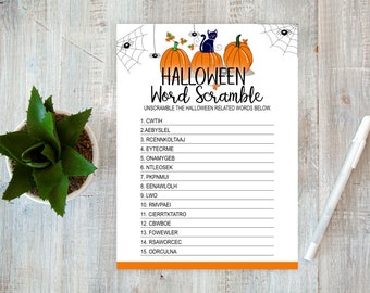 Halloween Word Scramble, Halloween Party Games, Halloween Fun Games, Kids, Adults, Family, Office Party Games, Halloween Games, Printable