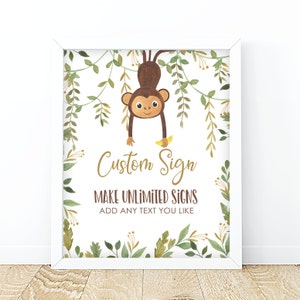 Editable Monkey Party Sign Decor One Boy Baby Shower Birthday Party Decorations Monkey Table Sign Digital  Download Printable Corjl Temlate