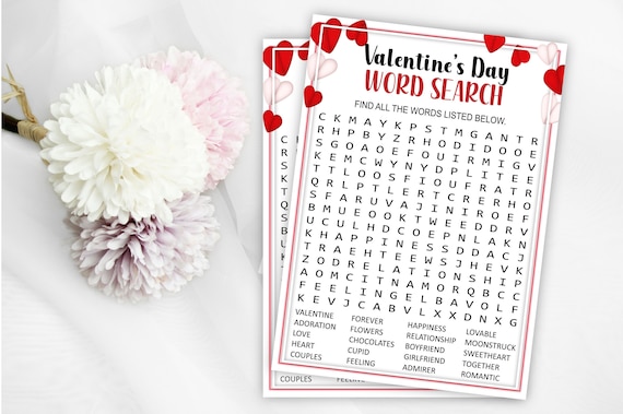 Valentine's Day Word Search Game, Printable Valentine's Day Game, Fun Valentine's Day Games, Party Games, Hearts, Adults, Galentine's Day