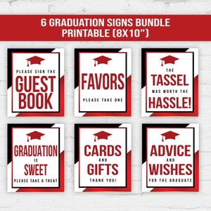 Red Black Graduation Party Signs Bundle Red and Black Graduation Decoration Bundle Printable Digital Download Class Graduation Party Decor