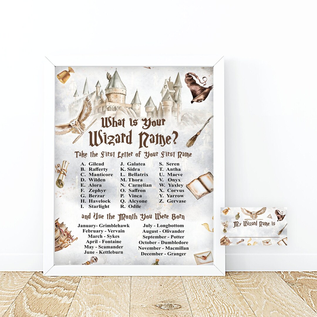 Wizard Name Board Sign What is Your Wizard Name Card (Instant Download