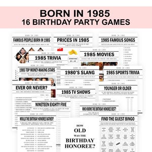 40th Birthday Games Born in 1985 Birthday Party Games Bundle 1985 Trivia 40th birthday party games for Men Women Digital Printable Download
