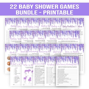 Lavender Baby Shower Game Bundle Violet Flower Purple Floral Baby Shower Games Girl Fun Baby Shower party Digital Download PRINTABLE