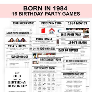 41e verjaardag spellen afdrukbare Born in 1984 feestactiviteitenbundel 1984 trivia fun 41e mijlpaal vieringspellen digitale download
