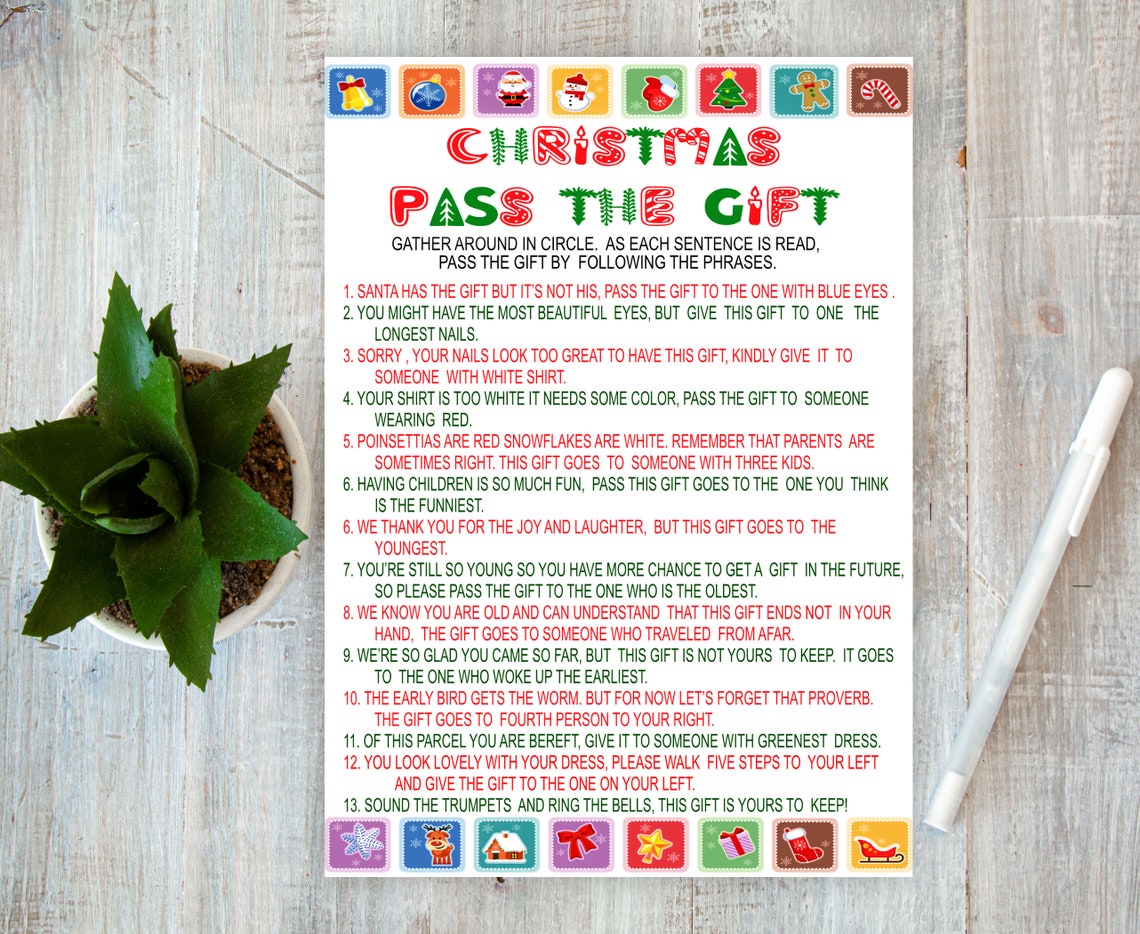 Christmas Pass The Gift Game Christmas Printable Game Fun Etsy Canada
