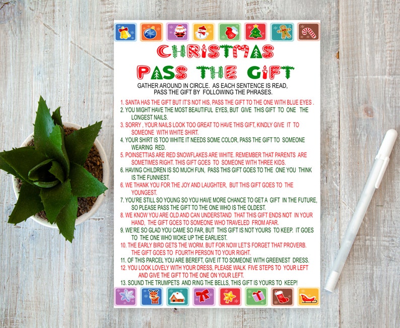 Christmas Pass the Gift Game Christmas Printable Game Fun - Etsy