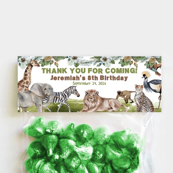 Editable Jungle Treat Bag Topper Label Wild Animals Baby Shower Birthday Party Treat Bag Label Favor Label ZooPRINTABLE Corjl Template