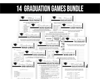 Schwarz Weiß Abschluss Party Spiel Bundle Pack Druckbar, Wer kennt die Graduate Best, Abschluss Scharade, Abschluss Mad Libs, Digital