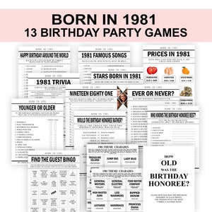 43rd Birthday Party Games Born in 1981 Birthday Games Bundle 1981 Charades 1981 Trivia fun 43rd birthday party PRINTABLE Digital Download