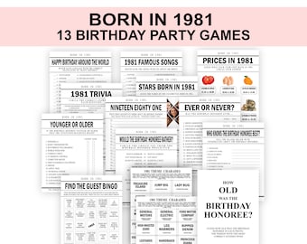 44th Birthday Party Games Born in 1981 Birthday Games Bundle 1981 Charades 1981 Trivia fun 44th birthday party Printable Digital Download