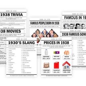 86th Birthday Party Games Born in 1938 Birthday Games Bundle 1938 ...