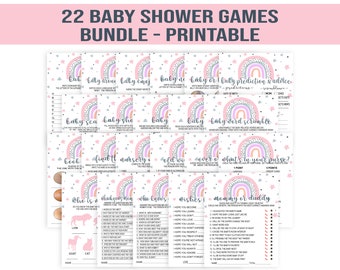 Pastel Rainbow Baby Shower Games Bundle, Printable (PDF)