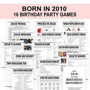 15th Birthday Party Games Born in 2010 games bundle Birthday Bash Fun Activity Pack 2010 trivia for teens Printable Digital Download