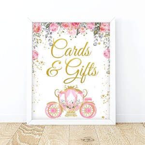 Princess Cards and Gifts Sign Birthday Party Baby Shower Princess PRINTABLE Princess  Sign Pink Flower Floral Gold Princess Decorations Pink